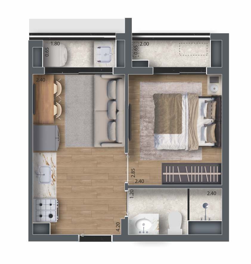 Planta 03 - 1 dorm 27,78m²