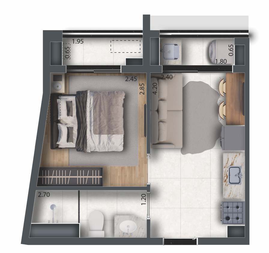 Planta 04 - 1 dorm 29,15m²