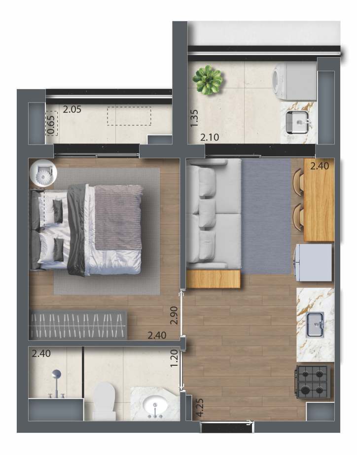Planta 05 - 1 dorm 29,93m²