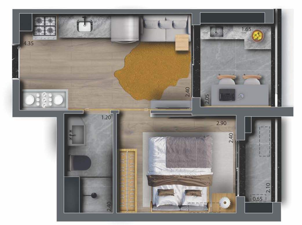 Planta 06 - 1 dorm 30,90m²