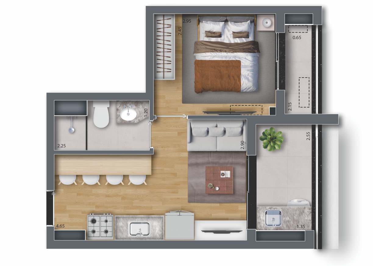 Planta 07 - 1 dorm 32,96m²