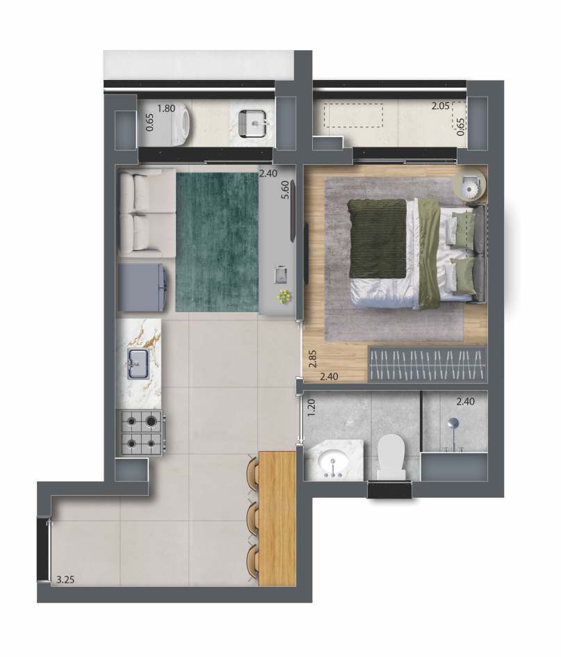 Planta 08 - 1 dorm 33,75m²