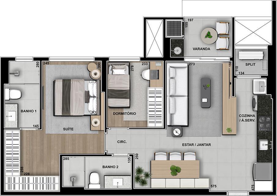 Planta 03 - 2 dorm 75m²