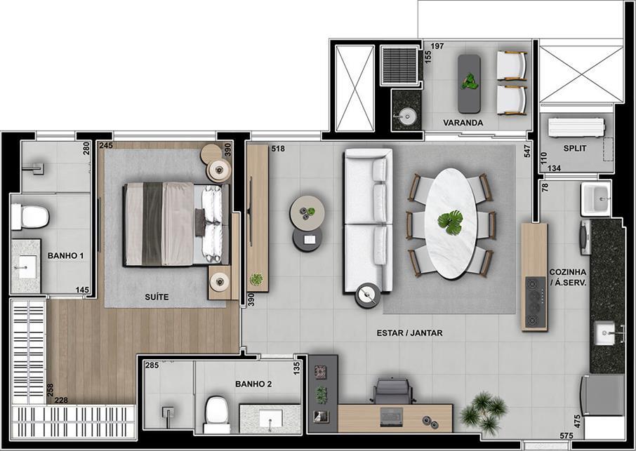 Planta 04 - 1 dorm 75m² - opção