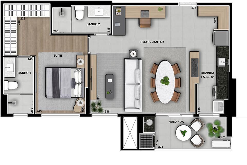 Planta 06 - 1 dorm 77m² - opção