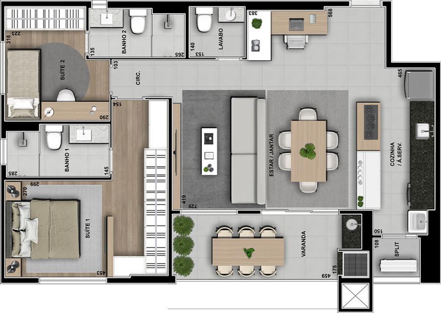 Planta 08 - 2 dorm 96m² - opção