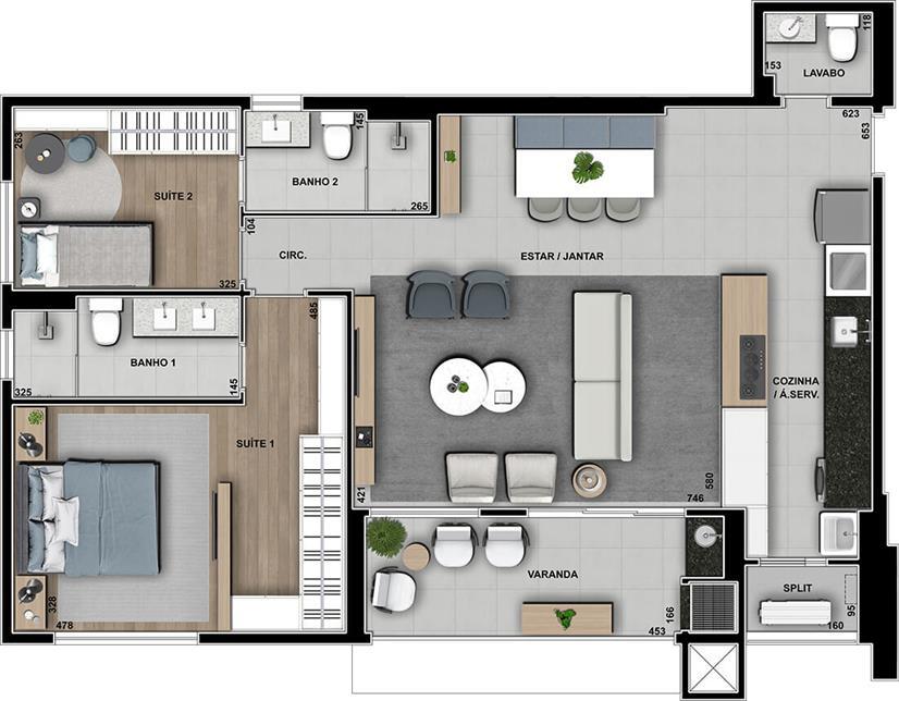 Planta 10 - 2 dorm 105m² - opção