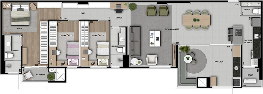 Planta 11 - 3 dorm 146m² - cobertura horizontal
