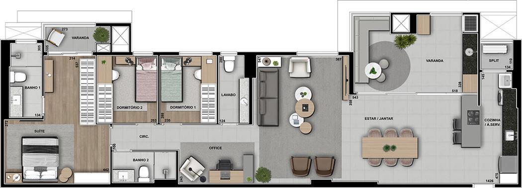 Planta 12 - 3 dorm 148m² - cobertura horizontal