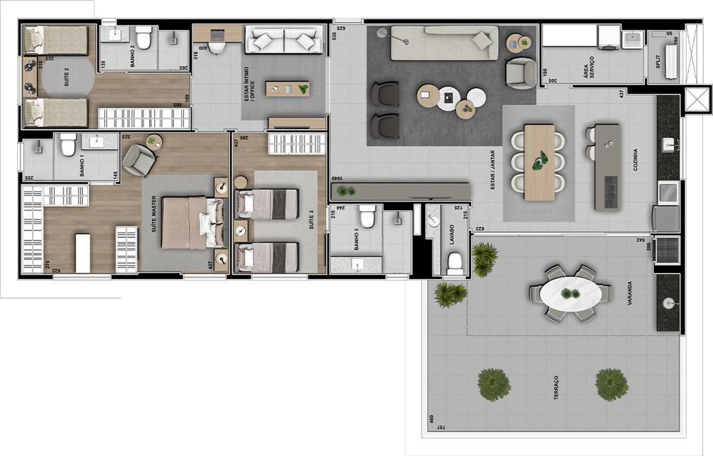 Planta 13 - 3 dorm 201m² - cobertura horizontal