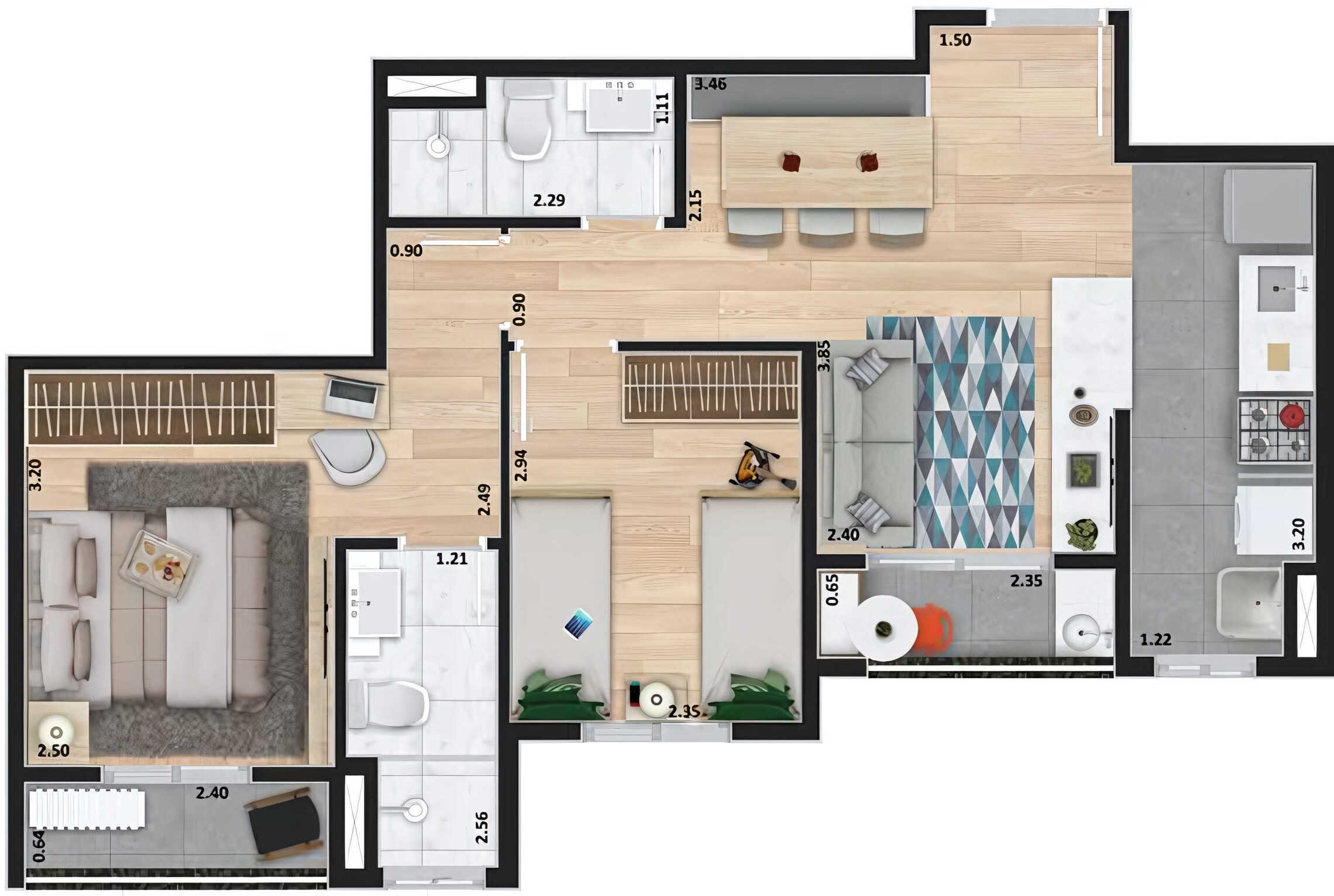 Planta 01 - 2 dorm 52,32m²