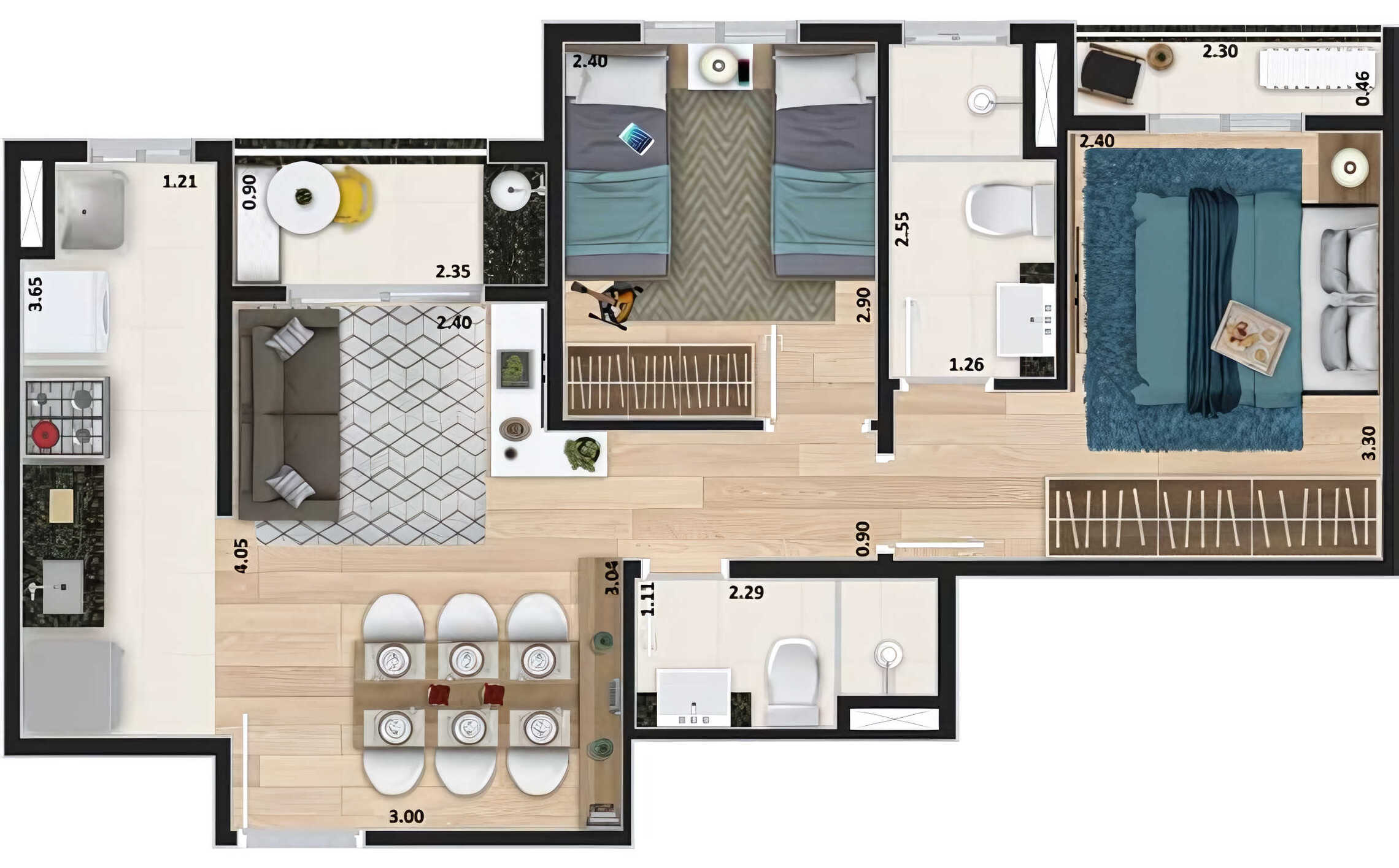 Planta 02 - 2 dorm 52,33m²