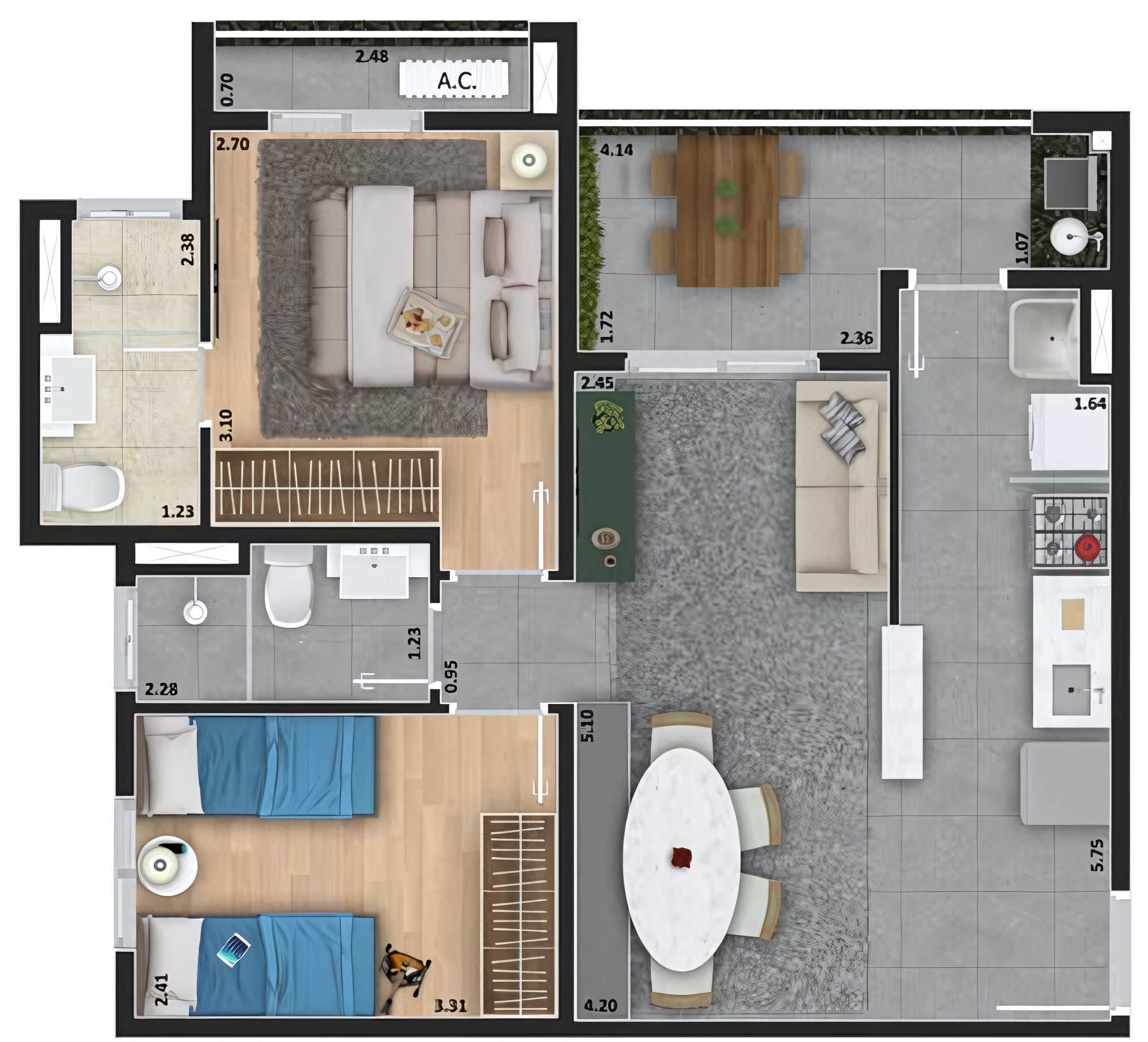 Planta 03 - 2 dorm 60,15m²