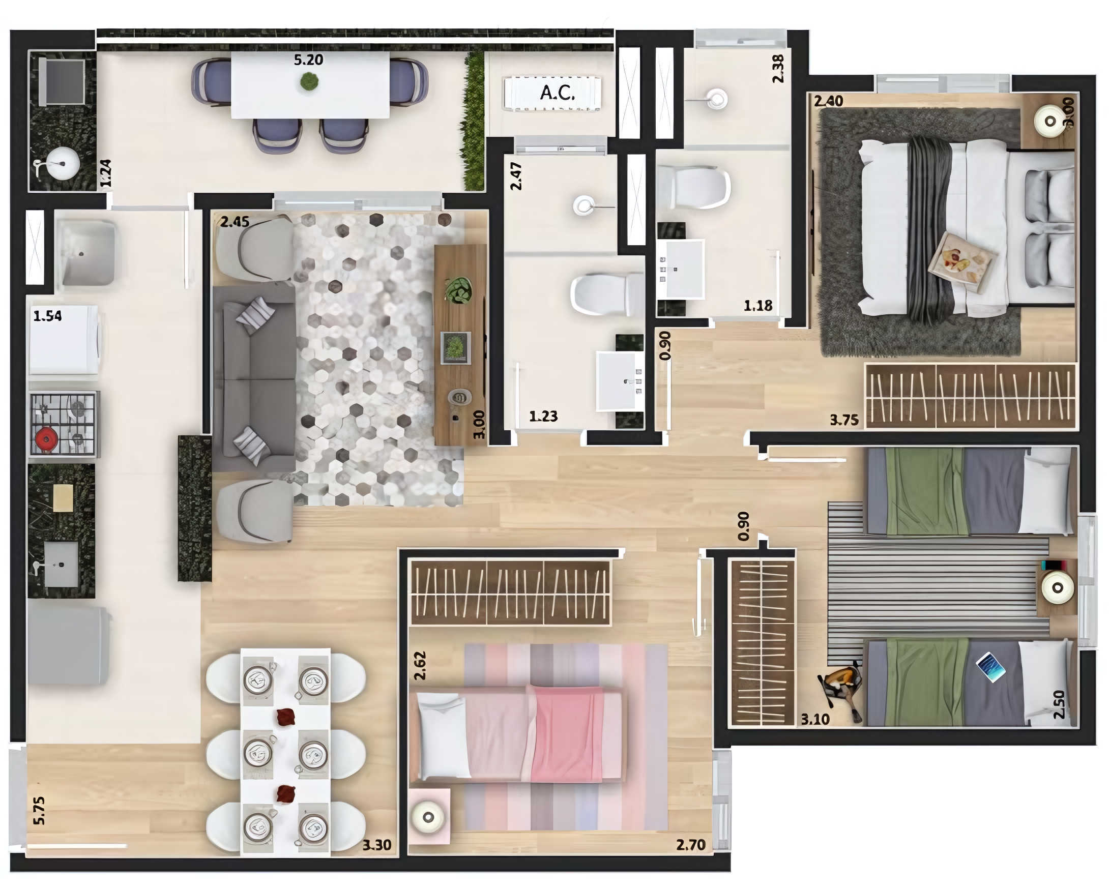 Planta 04 - 3 dorm 66,11m²