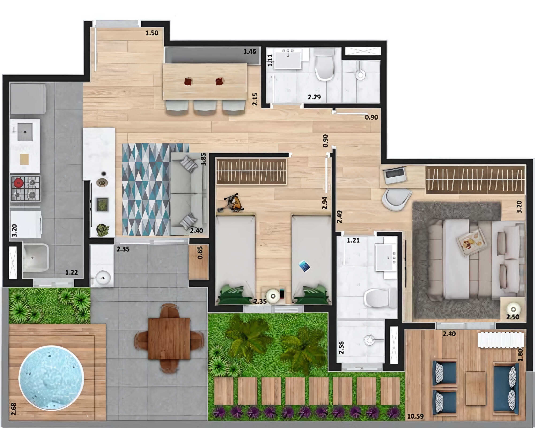 Planta 05 - 2 dorm 76,68m² - garden