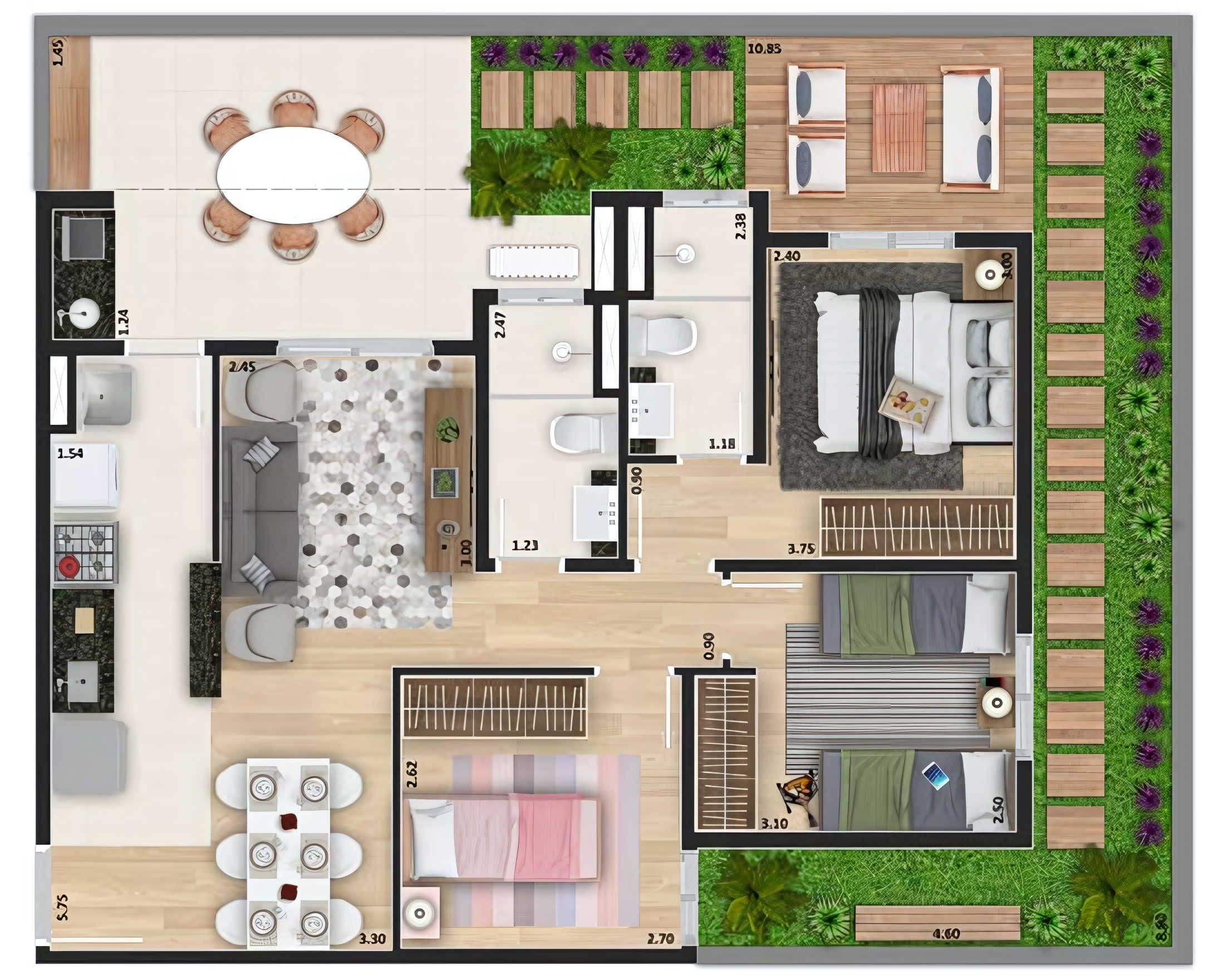 Planta 09 - 3 dorm 100,48m² - garden