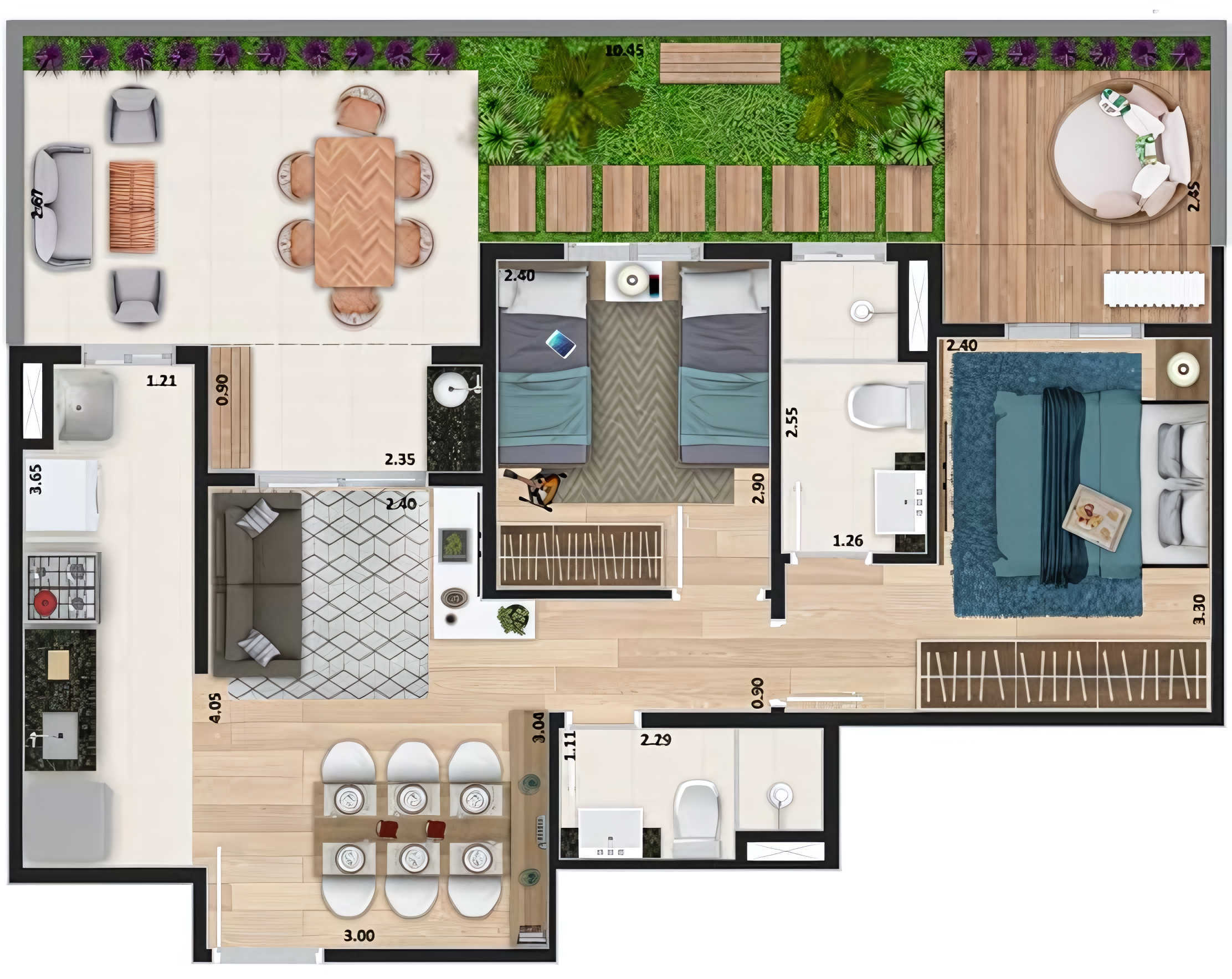Planta 06 - 2 dorm 79,57m² - garden