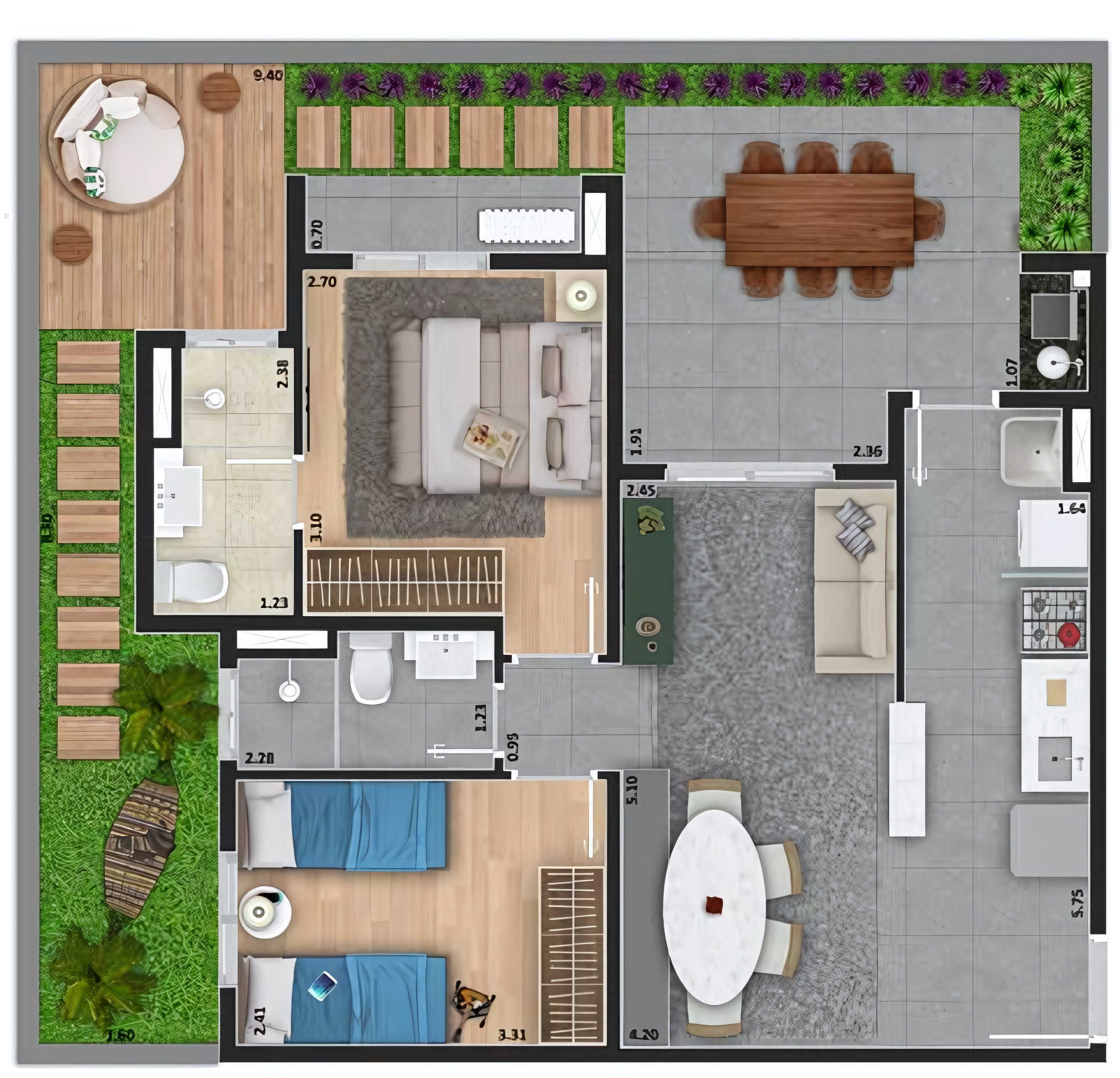 Planta 07 - 2 dorm 87,36m² - garden
