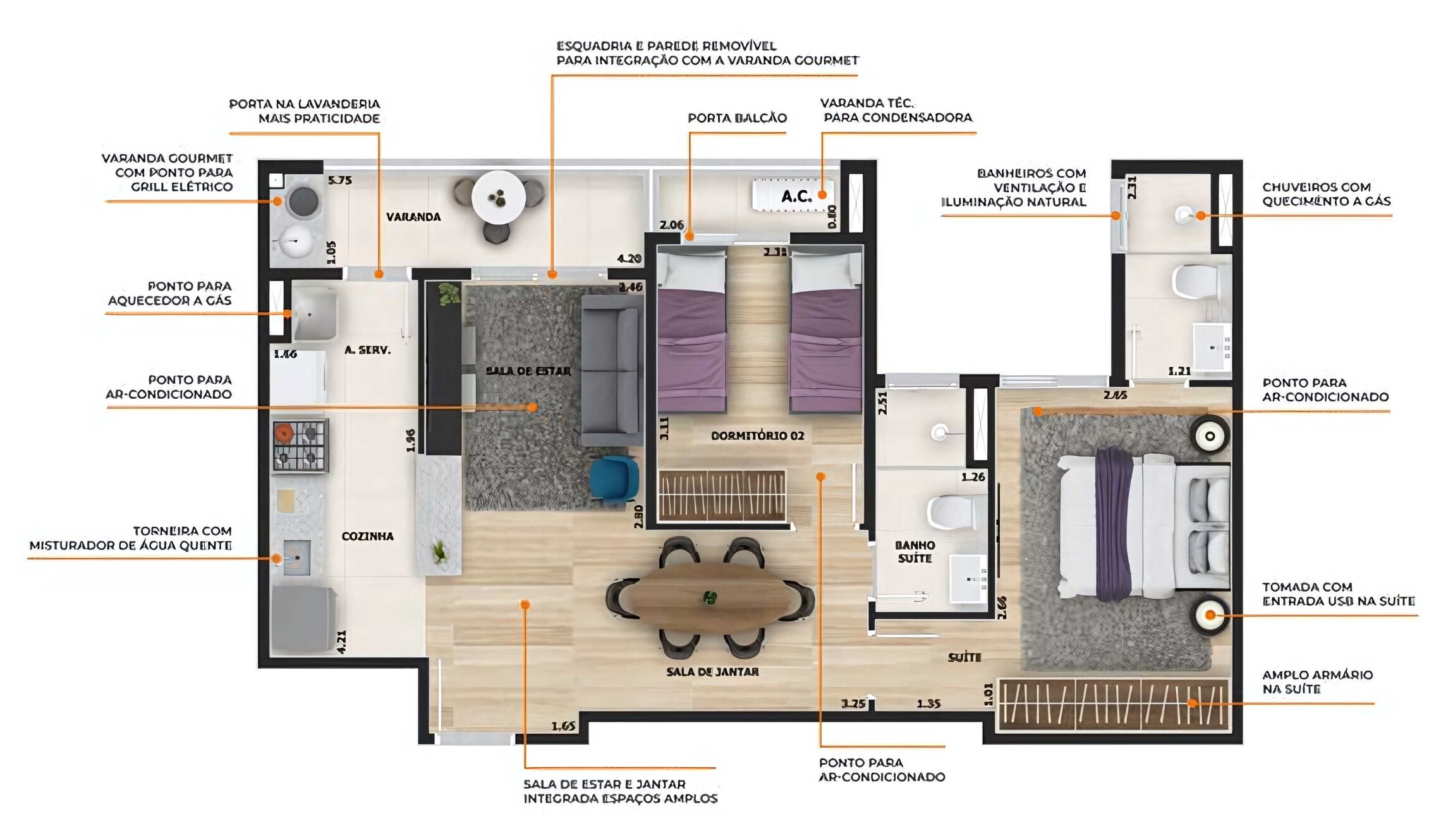 Planta 04 - 2 dorm 61,98m²