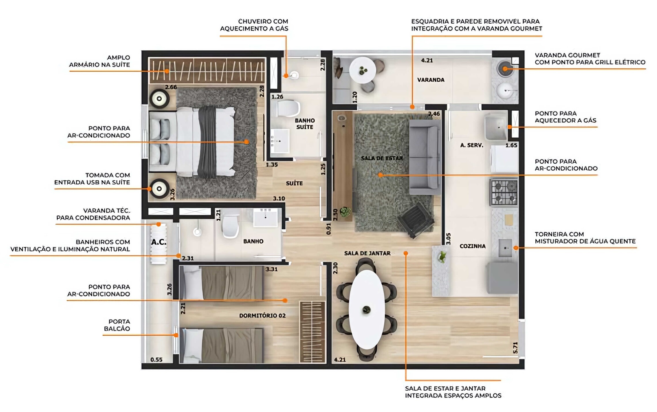 Planta 01 - 2 dorm 60,60m²