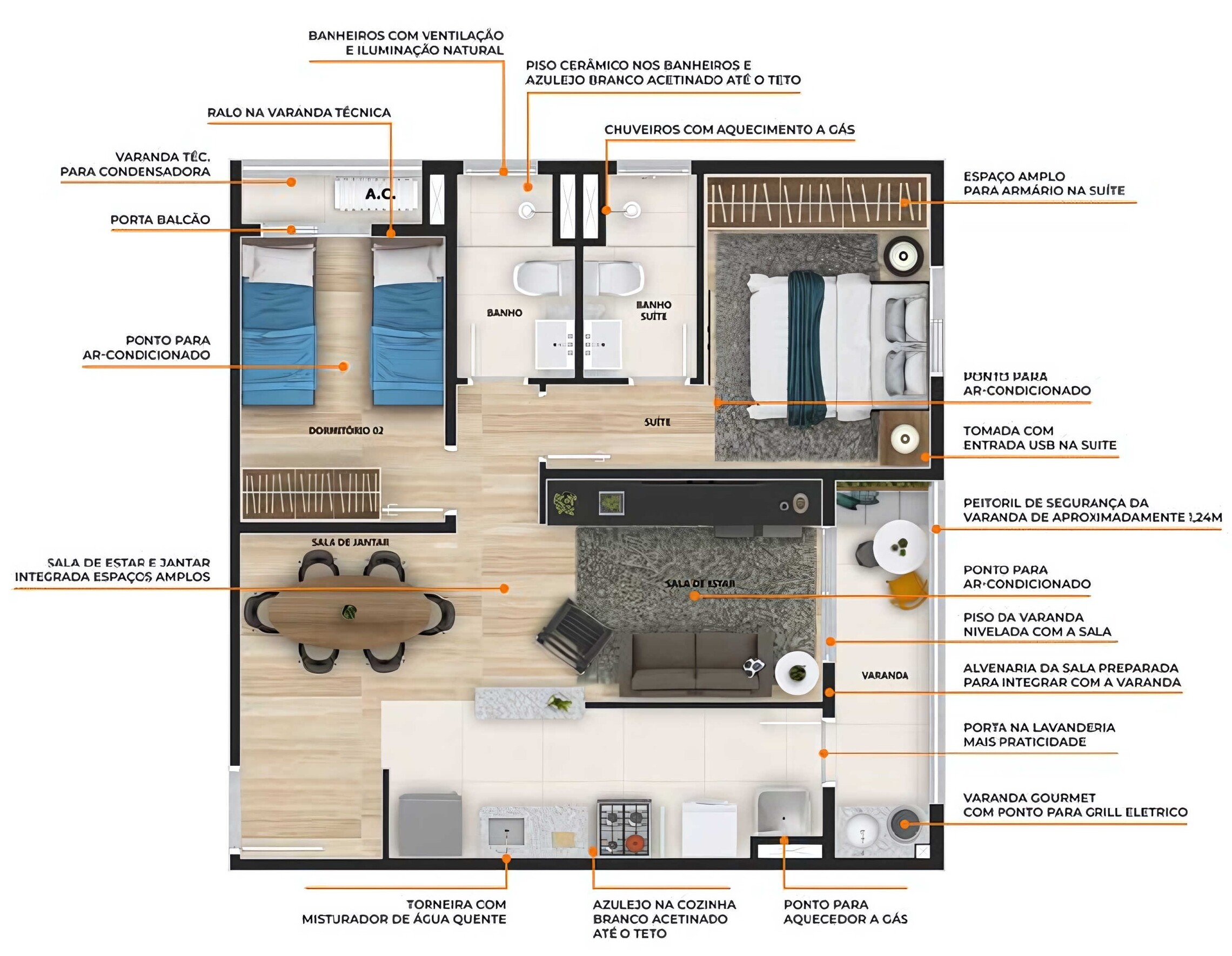 Planta 02 - 2 dorm 61,11m²