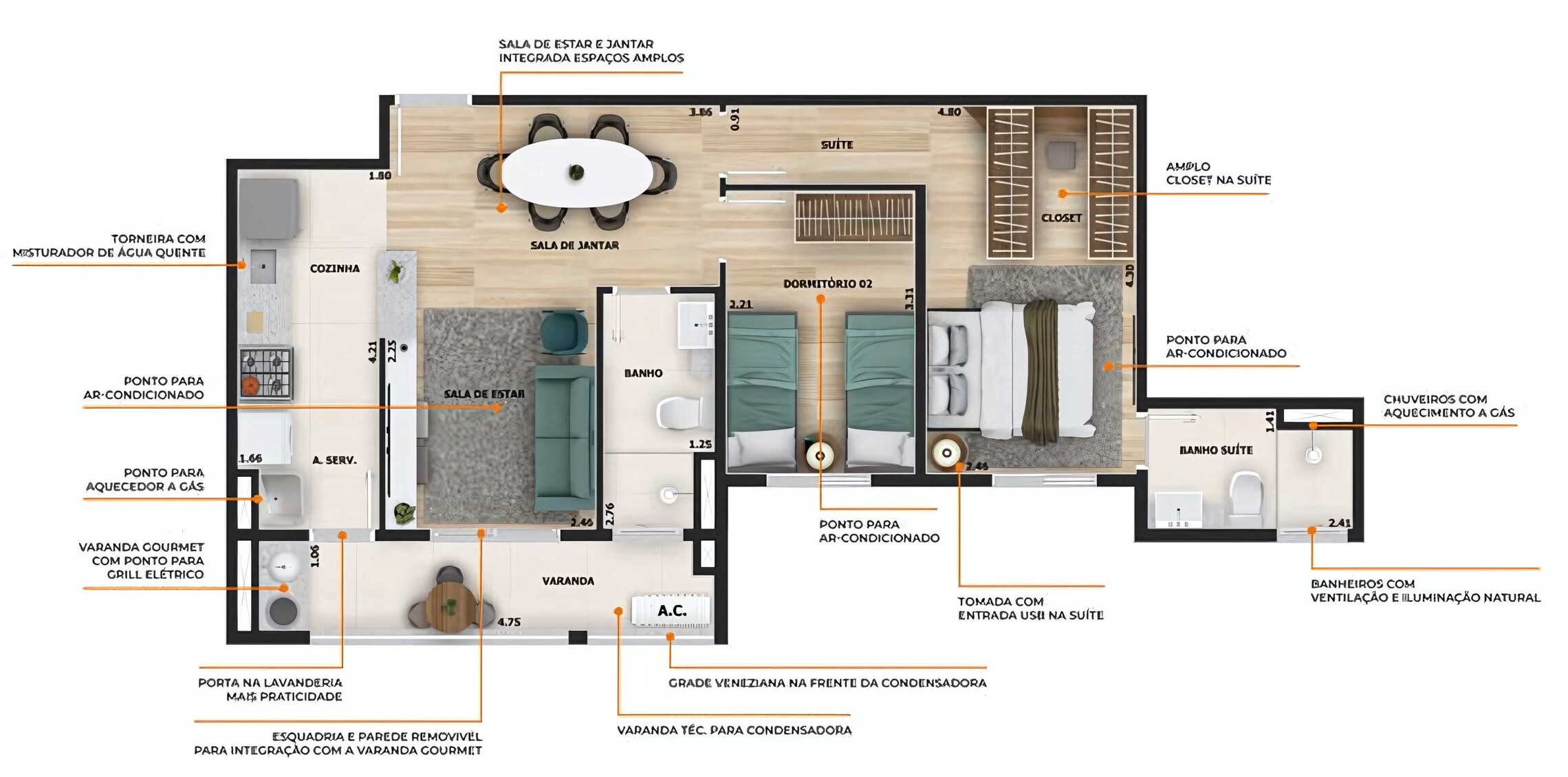 Planta 03 - 2 dorm 61,98m²
