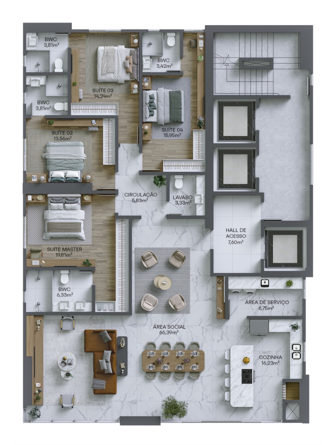 Planta 01 - 4 dorm 202m²