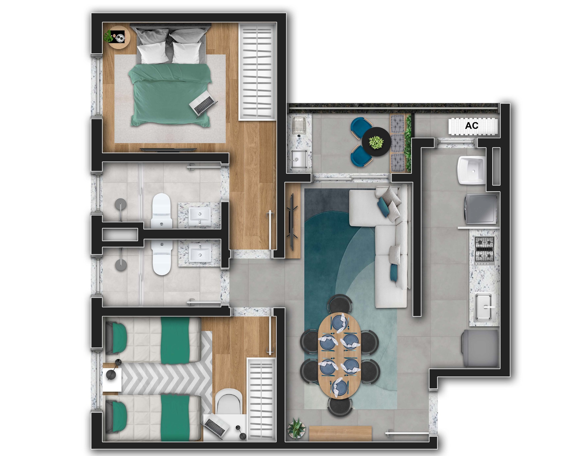 Planta 02 - 2 dorm 53,33m²