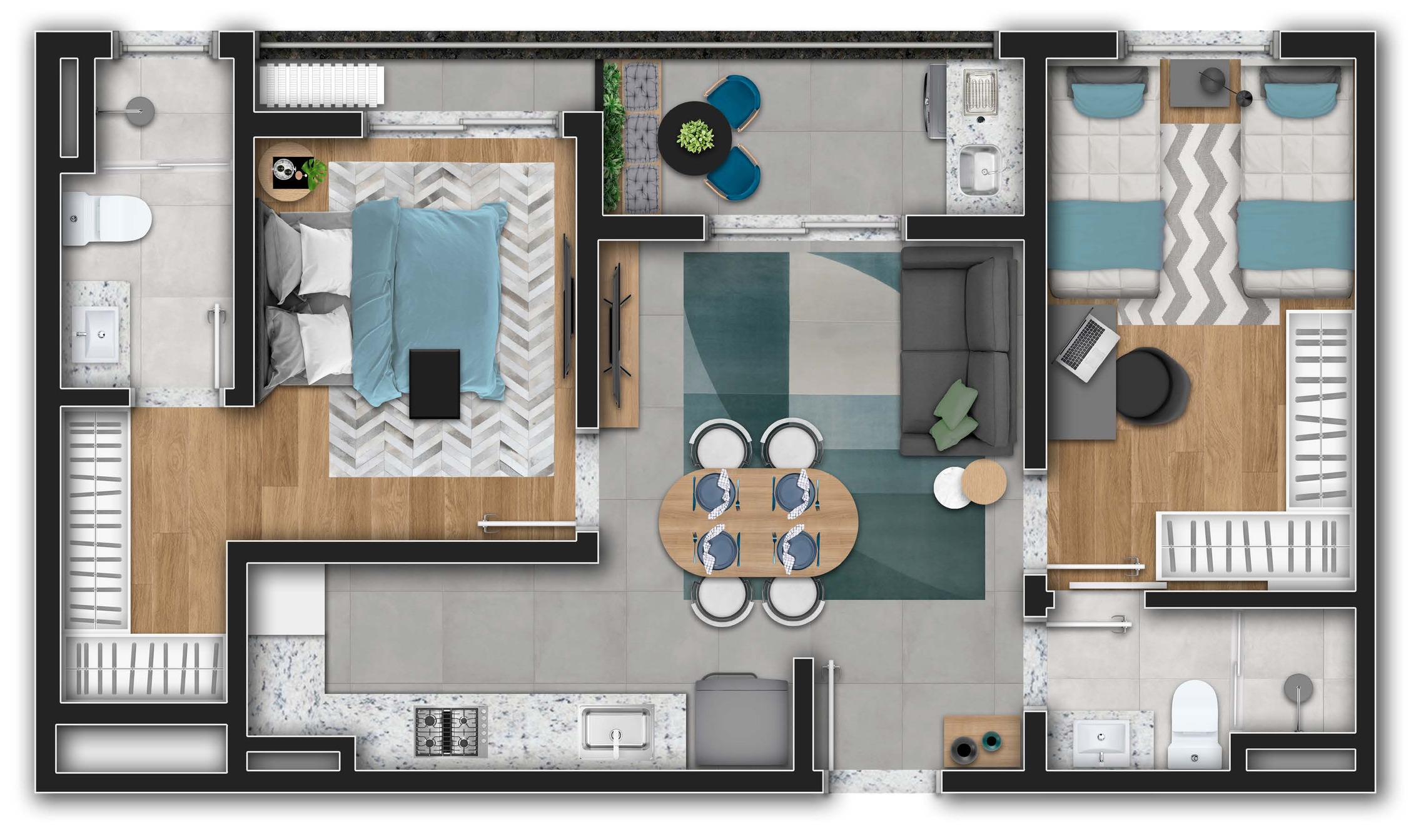 Planta 03 - 2 dorm 53,64m²