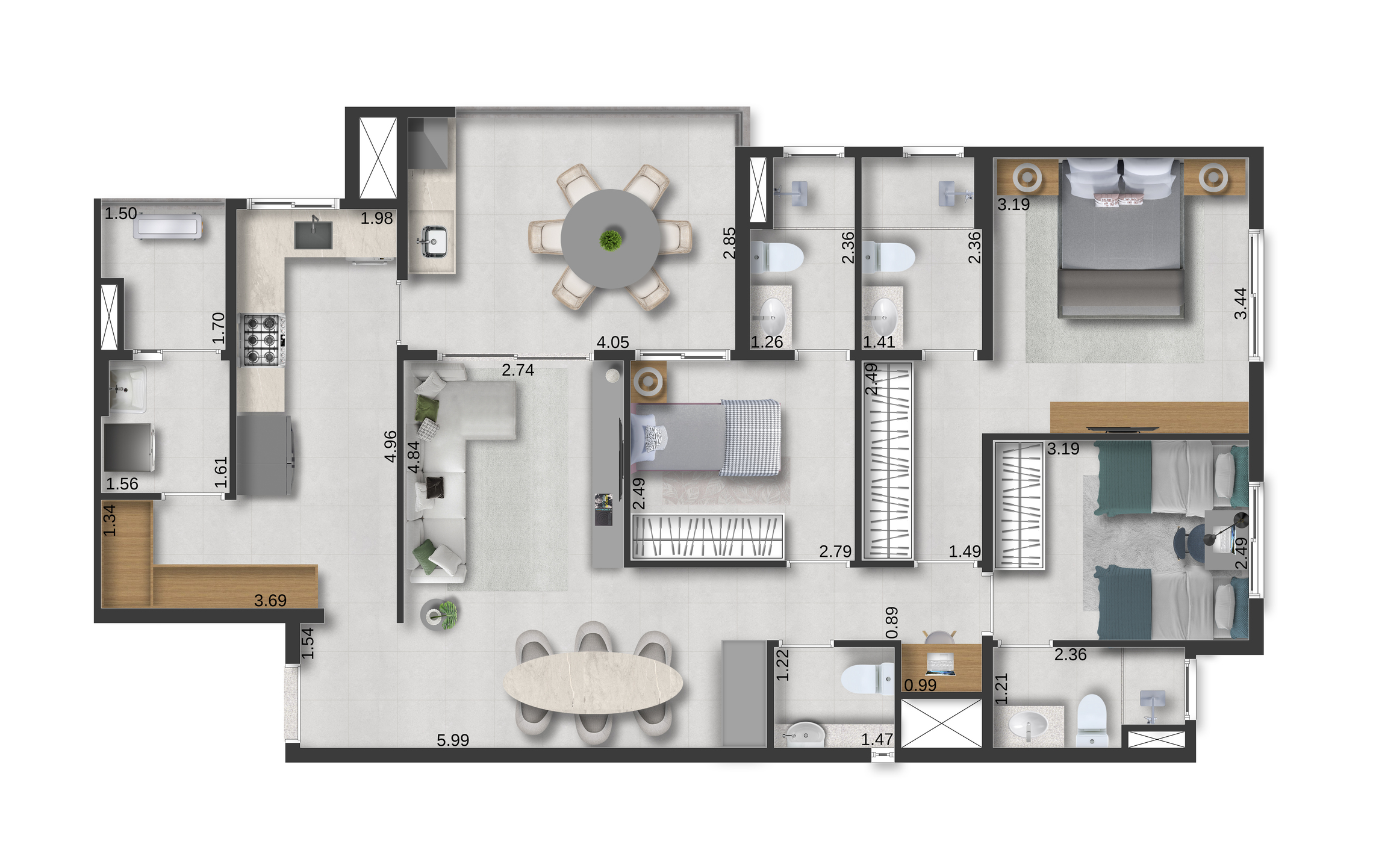 Planta 05 - 3 dorm 106,82m²