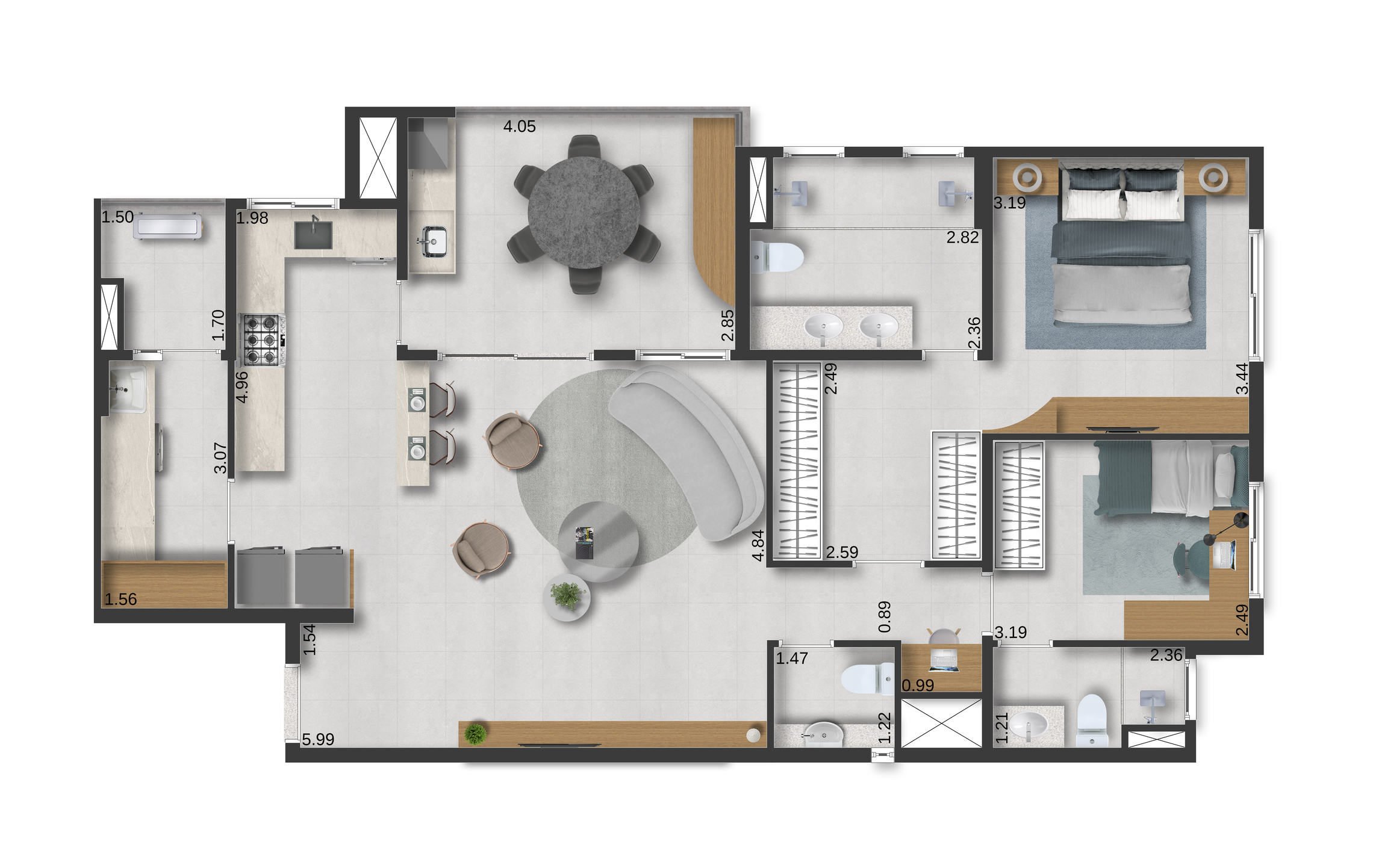 Planta 06 - 2 dorm 106,82m² - opção