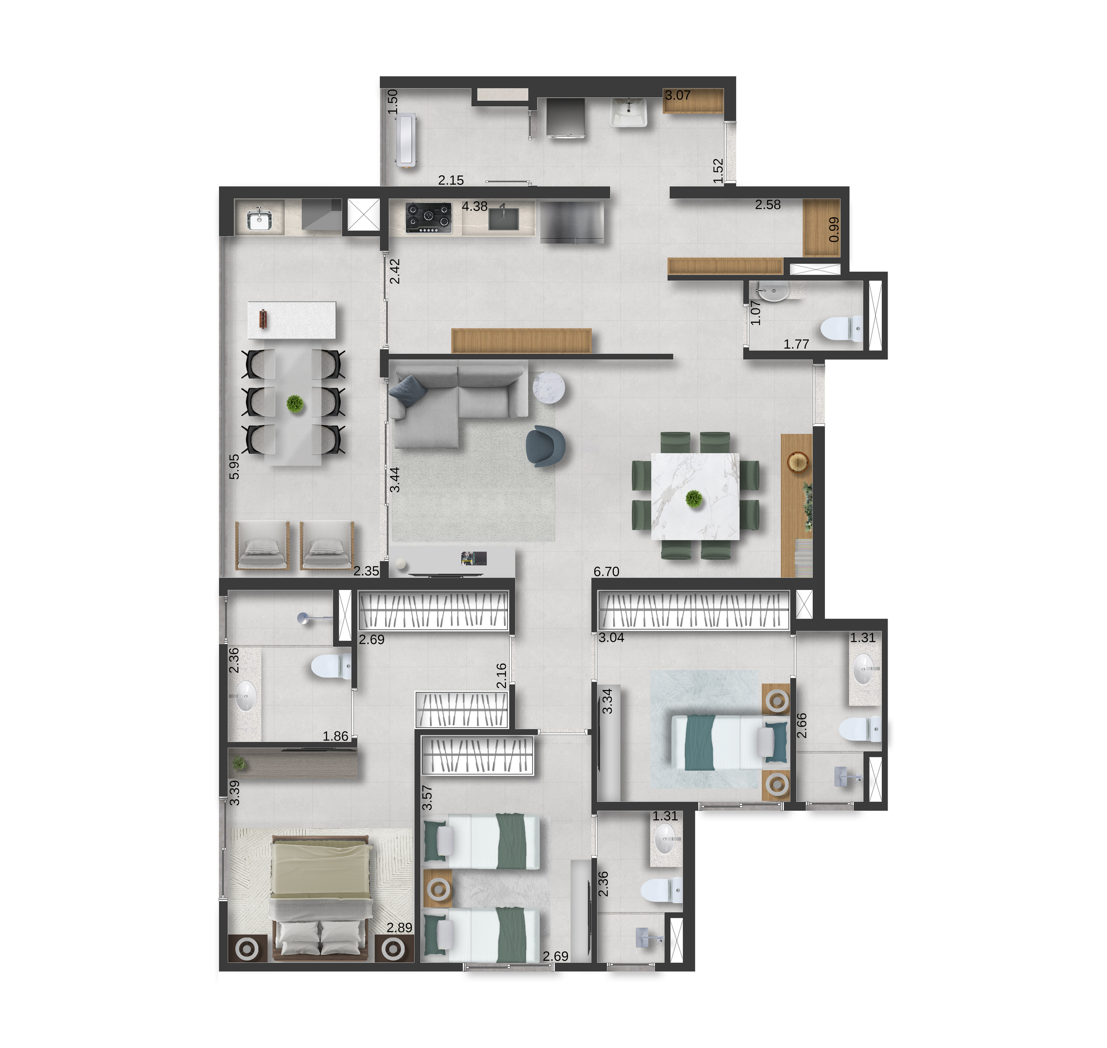 Planta 07 - 3 dorm 127m²