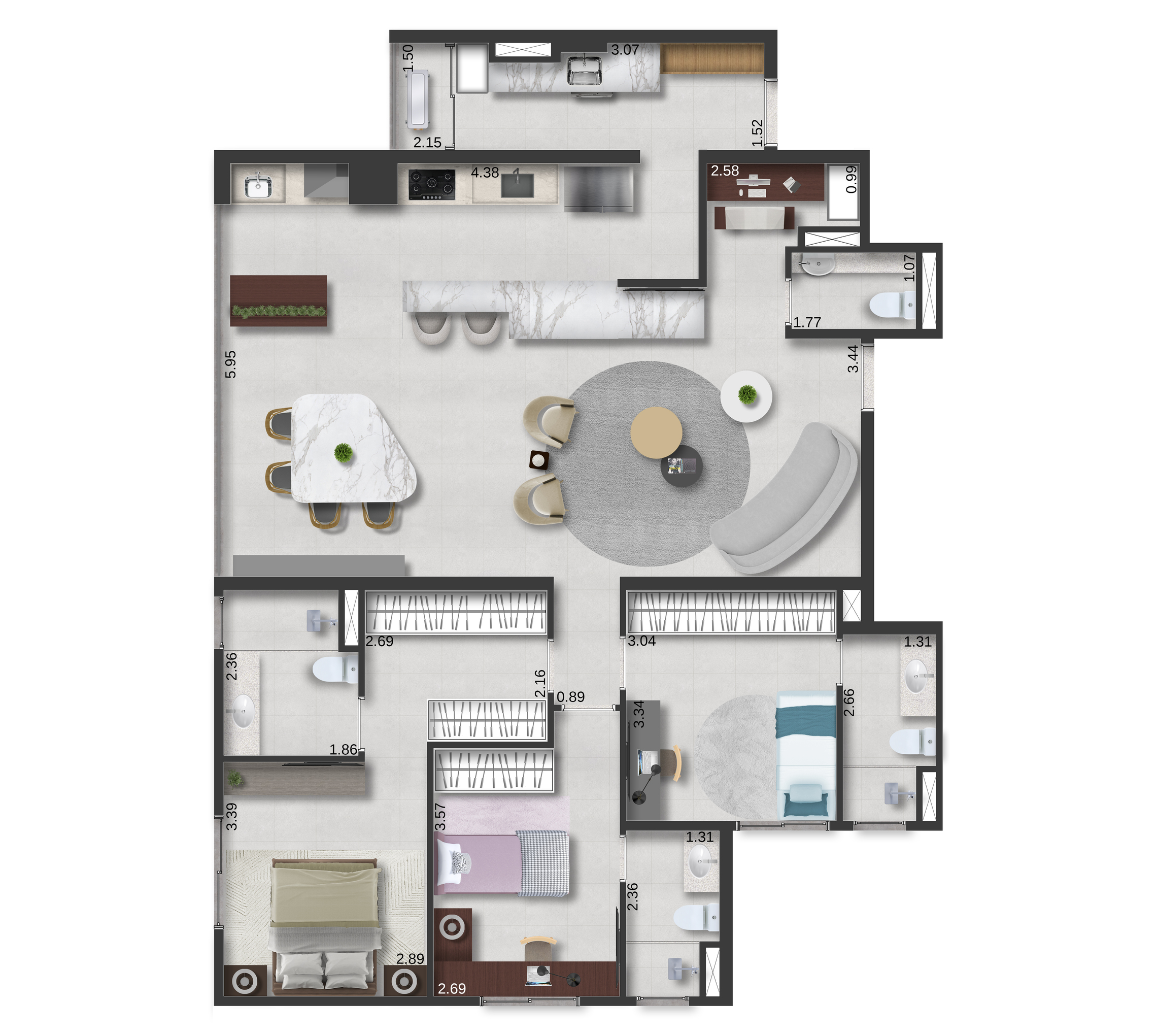 Planta 08 - 3 dorm 127m²