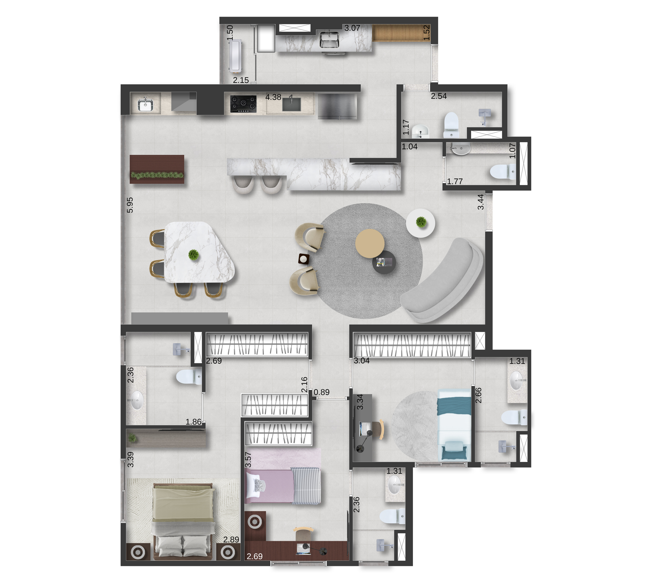 Planta 09 - 3 dorm 127m² - opção 1