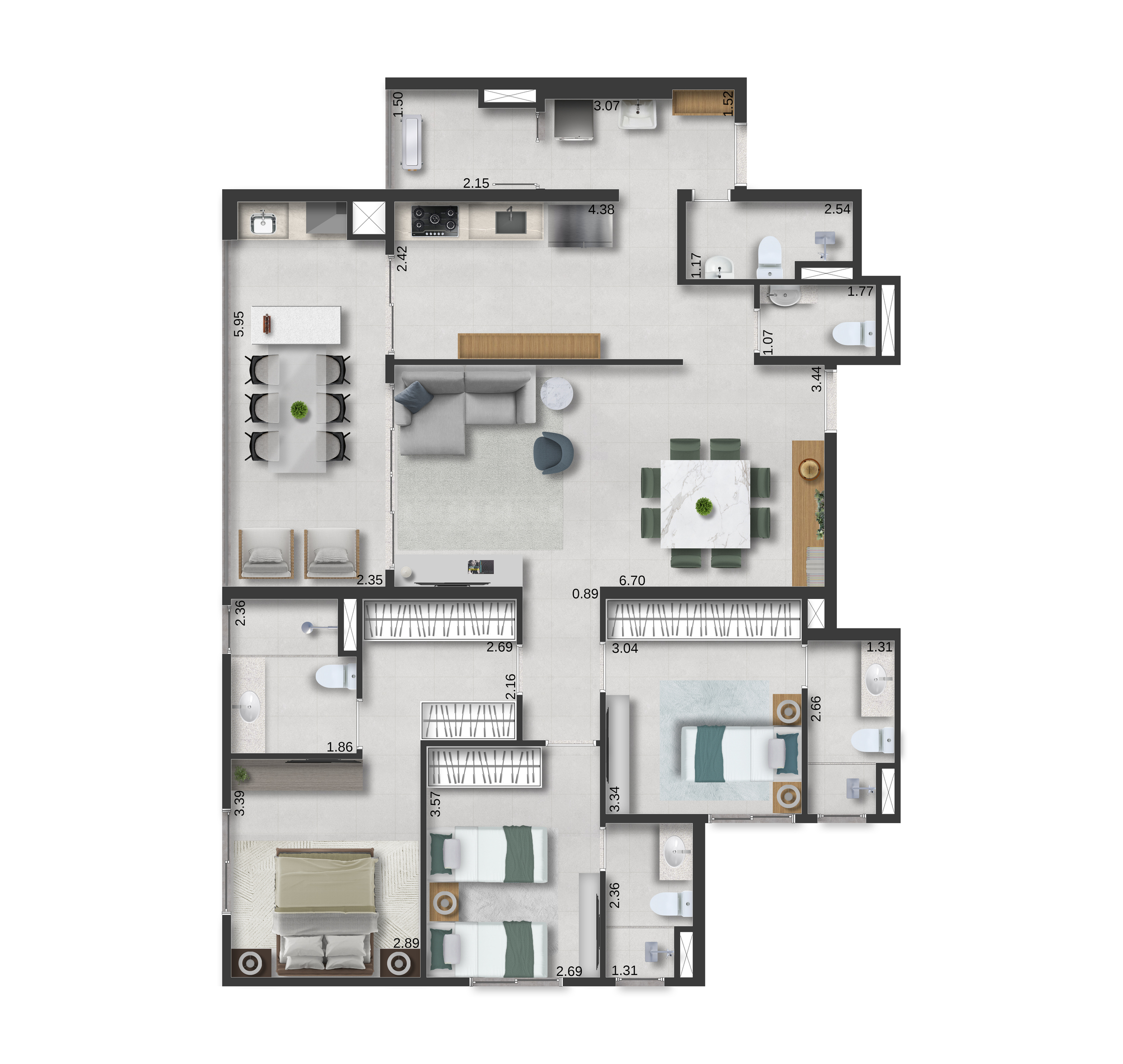 Planta 10 - 3 dorm 127m² - opção 2