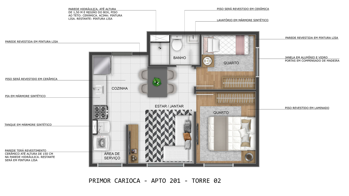 Planta 01 - 2 dorm 35,32m²