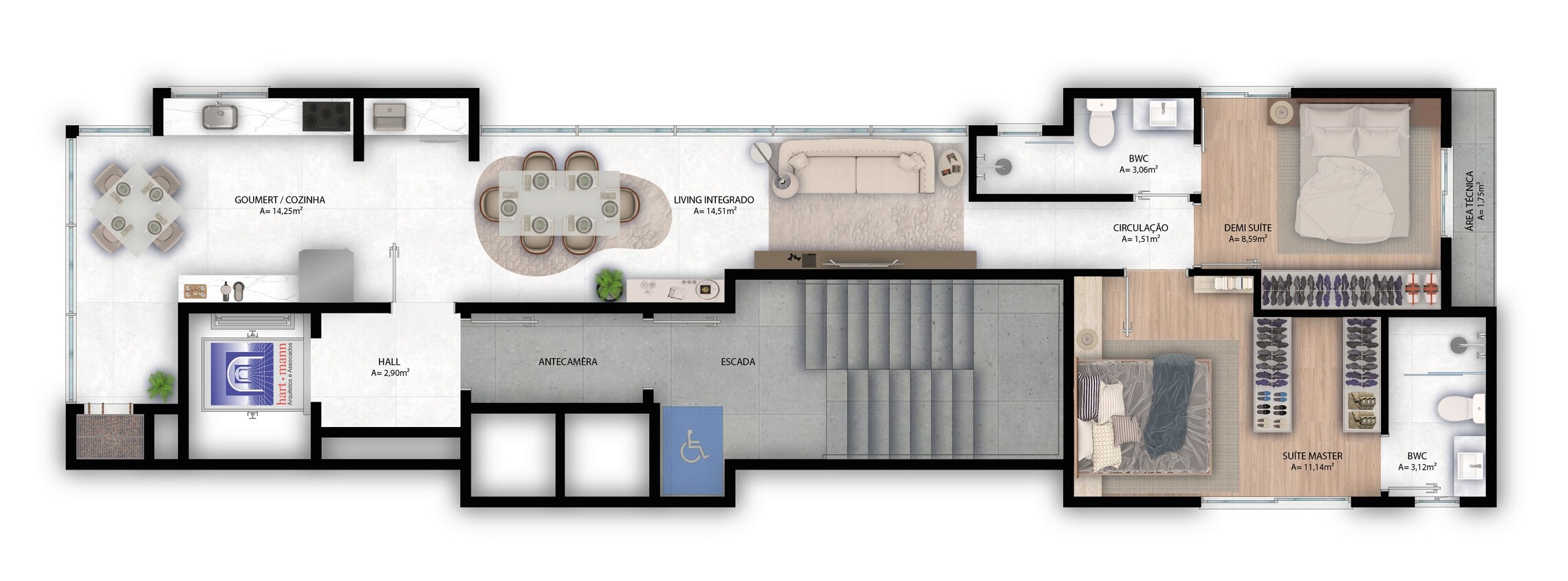 Planta 01 - 2 dorm 68m²