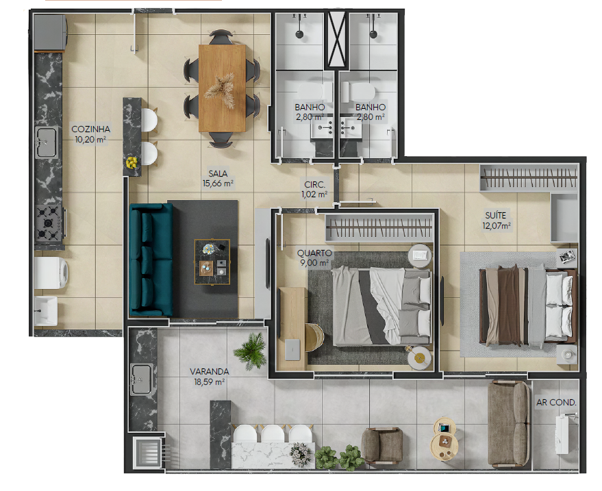 Planta 02 - 2 dorm 79,47m²
