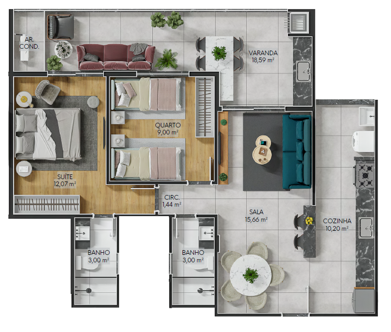 Planta 03 - 2 dorm 79,53m²