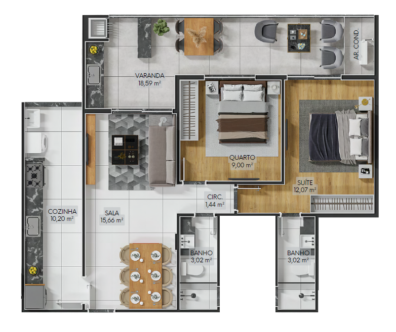 Planta 04 - 2 dorm 79,59m²