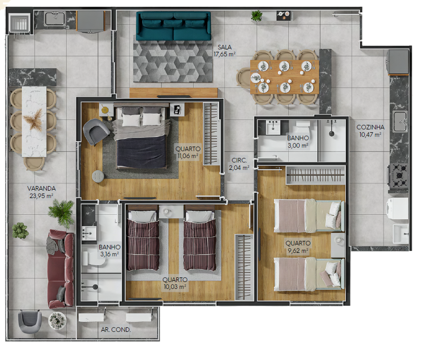 Planta 05 - 3 dorm 98,32m²