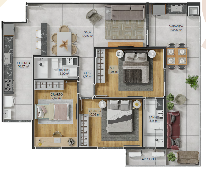 Planta 07 - 3 dorm 98,68m²