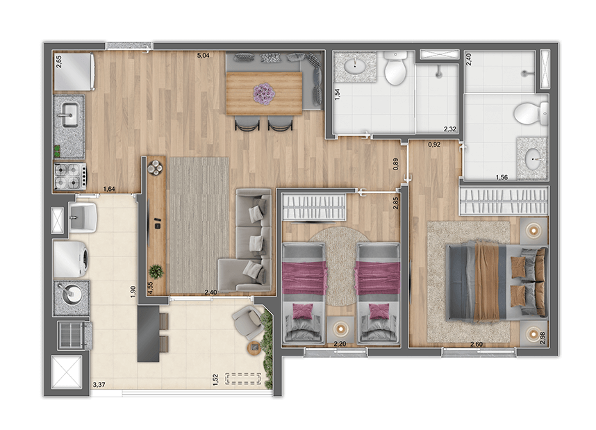 Planta 01 - 2 dorm 57m²