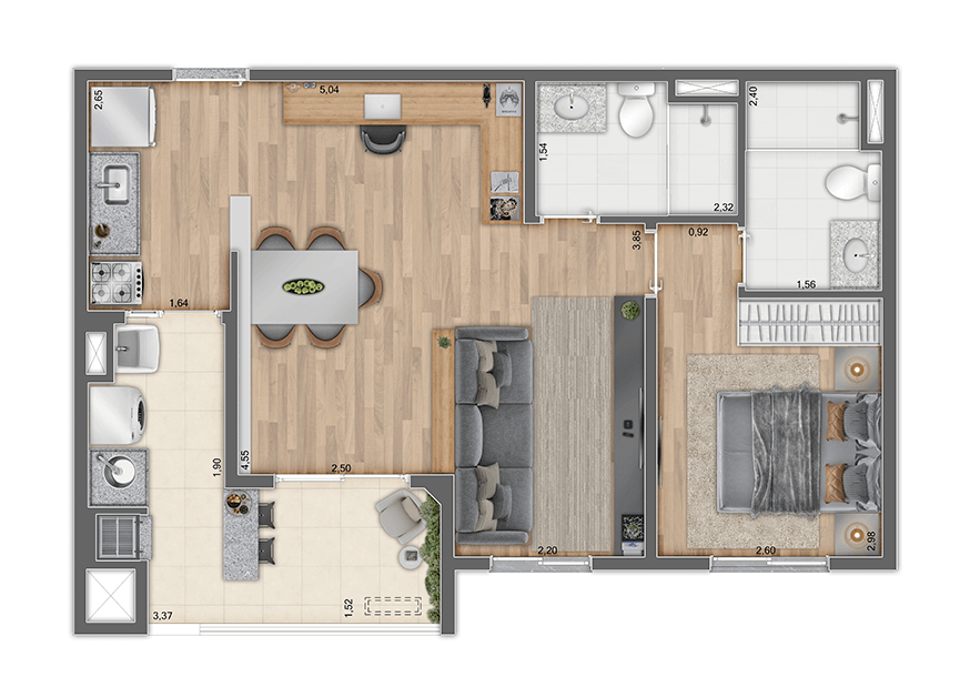 Planta 02 - 1 dorm 57m² - opção