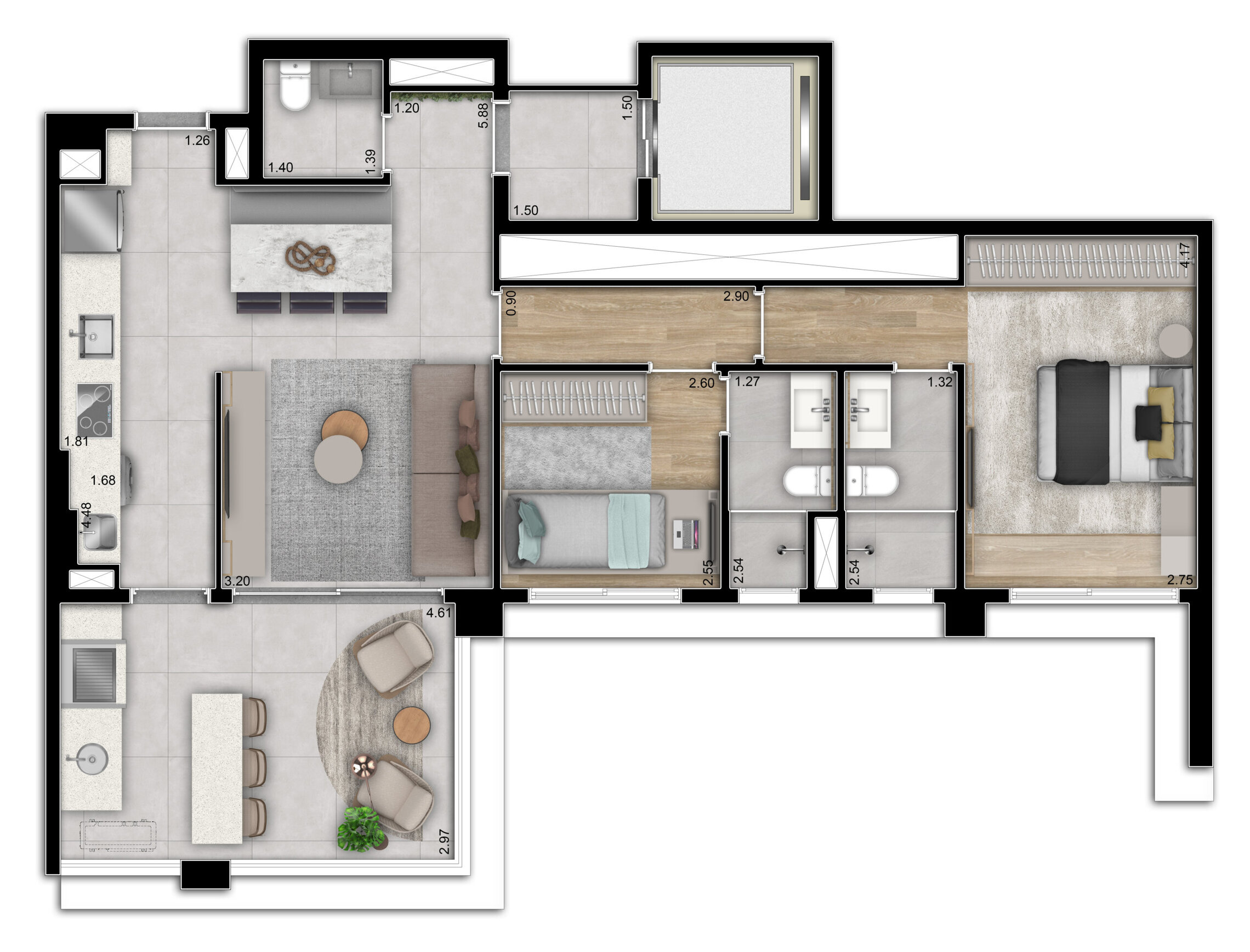 Planta 01 - 2 dorm 88m²
