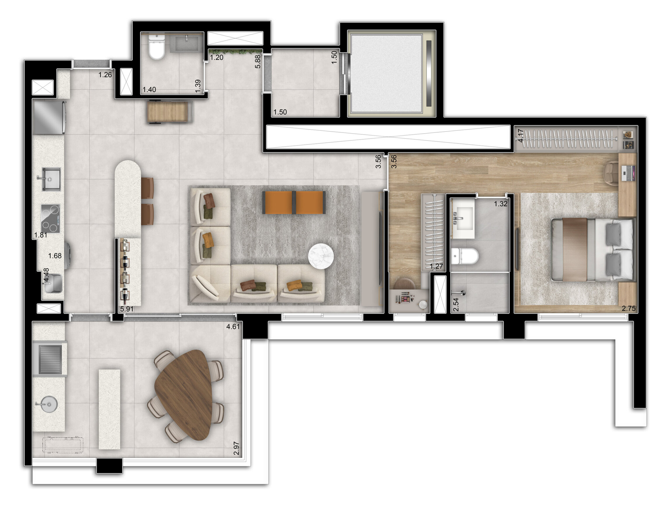 Planta 02 - 1 dorm 88m² - opção