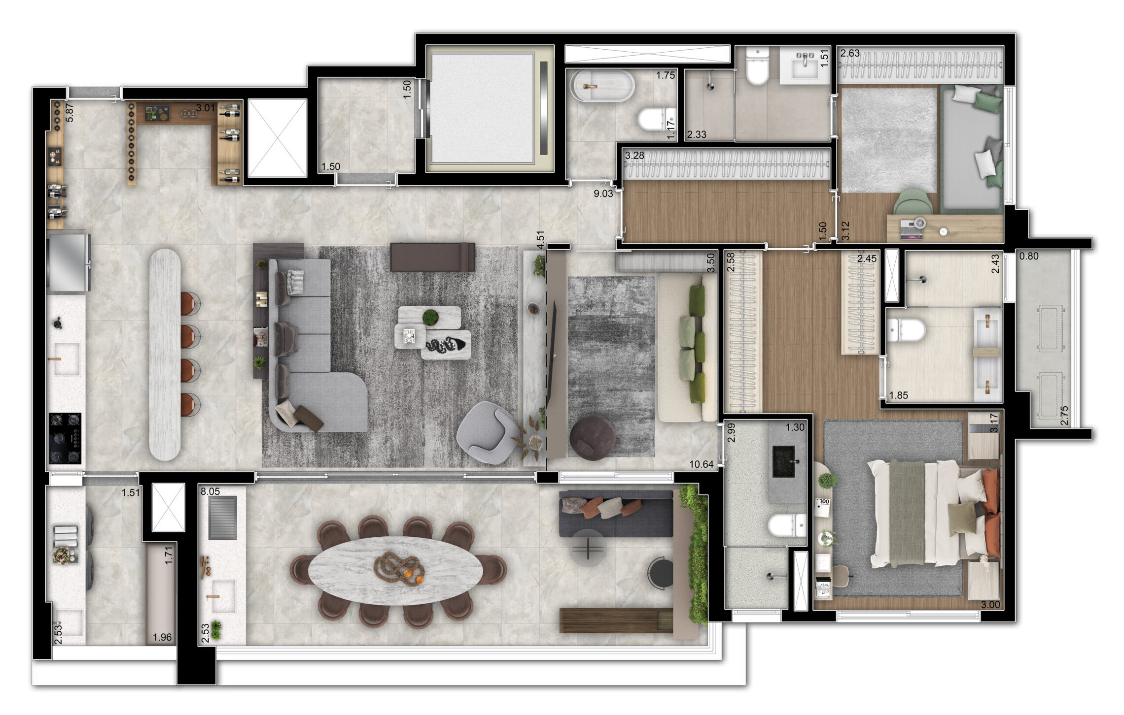 Planta 04 - 2 dorm 143m² - opção