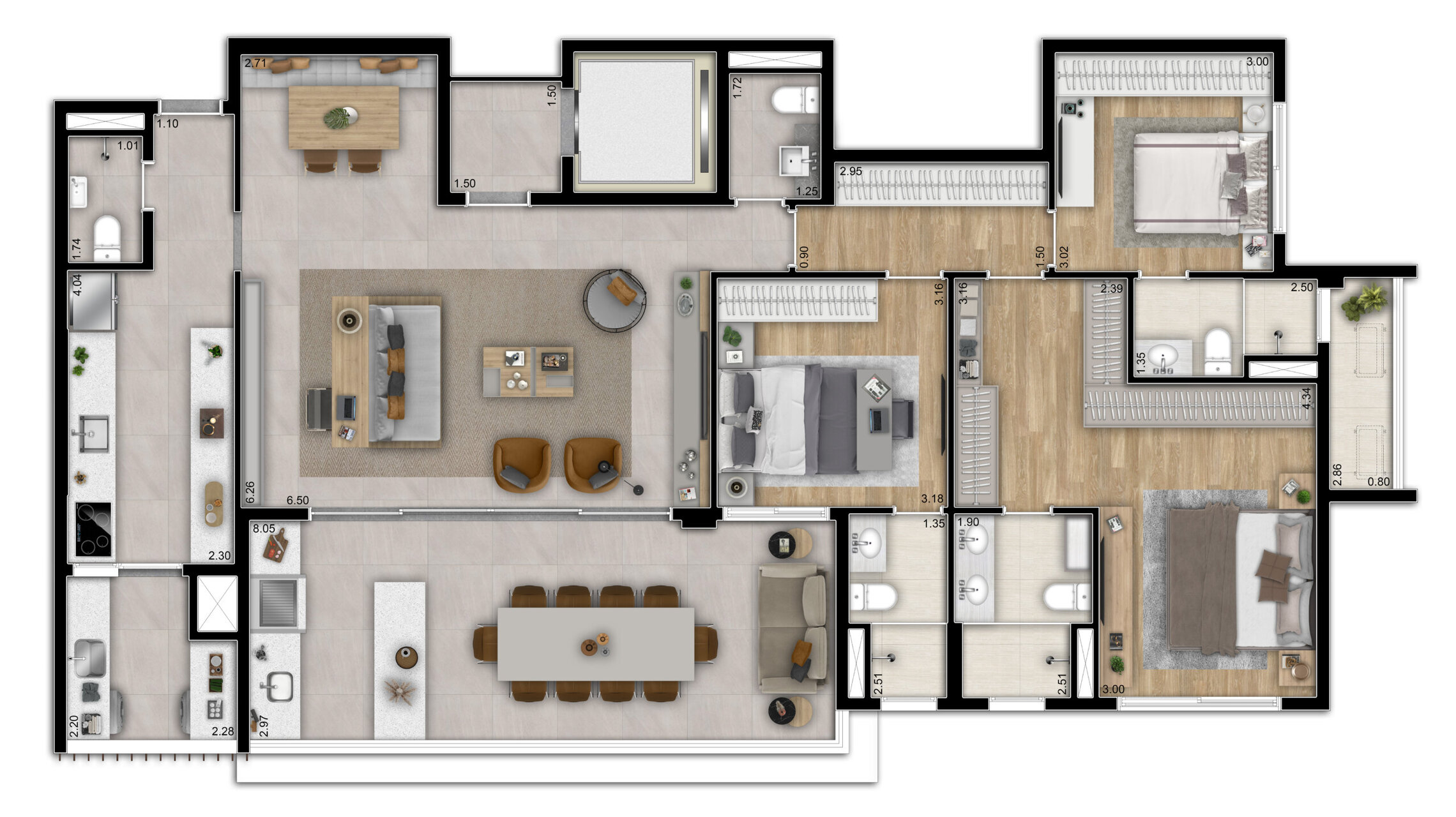 Planta 05 - 3 dorm 160m²