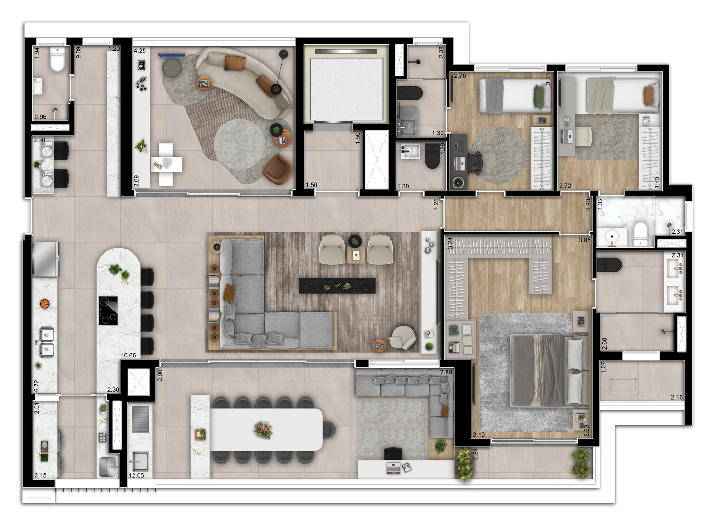 Planta 07 - 3 dorm 187m² - opção