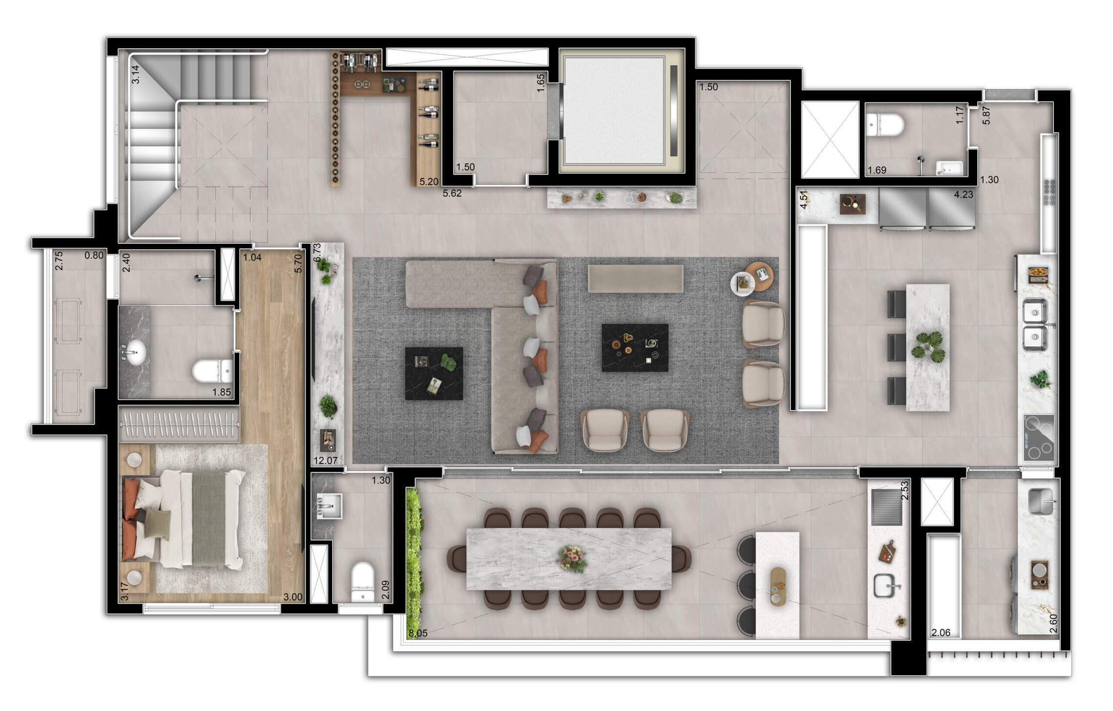 Planta 08 - 4 dorm 256m² - cobertura duplex - inferior